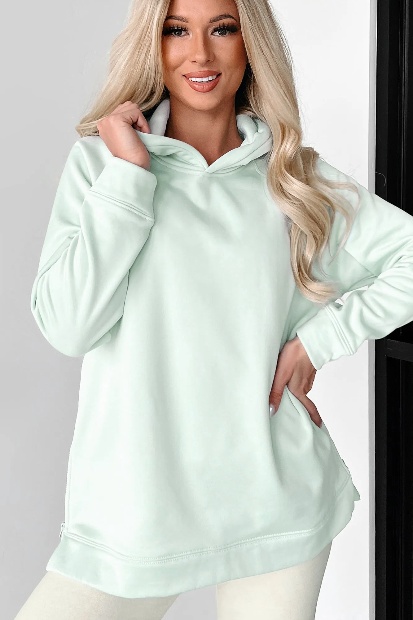 Embracing The Adventure Zipper Detailed Hoodie (Surf Spray)