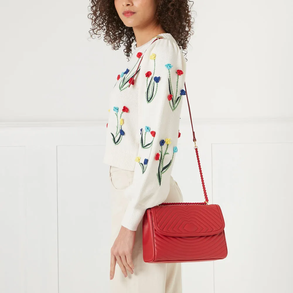 LULU RED LIP RIPPLE QUILTED LEATHER BROOKE CROSSBODY BAG