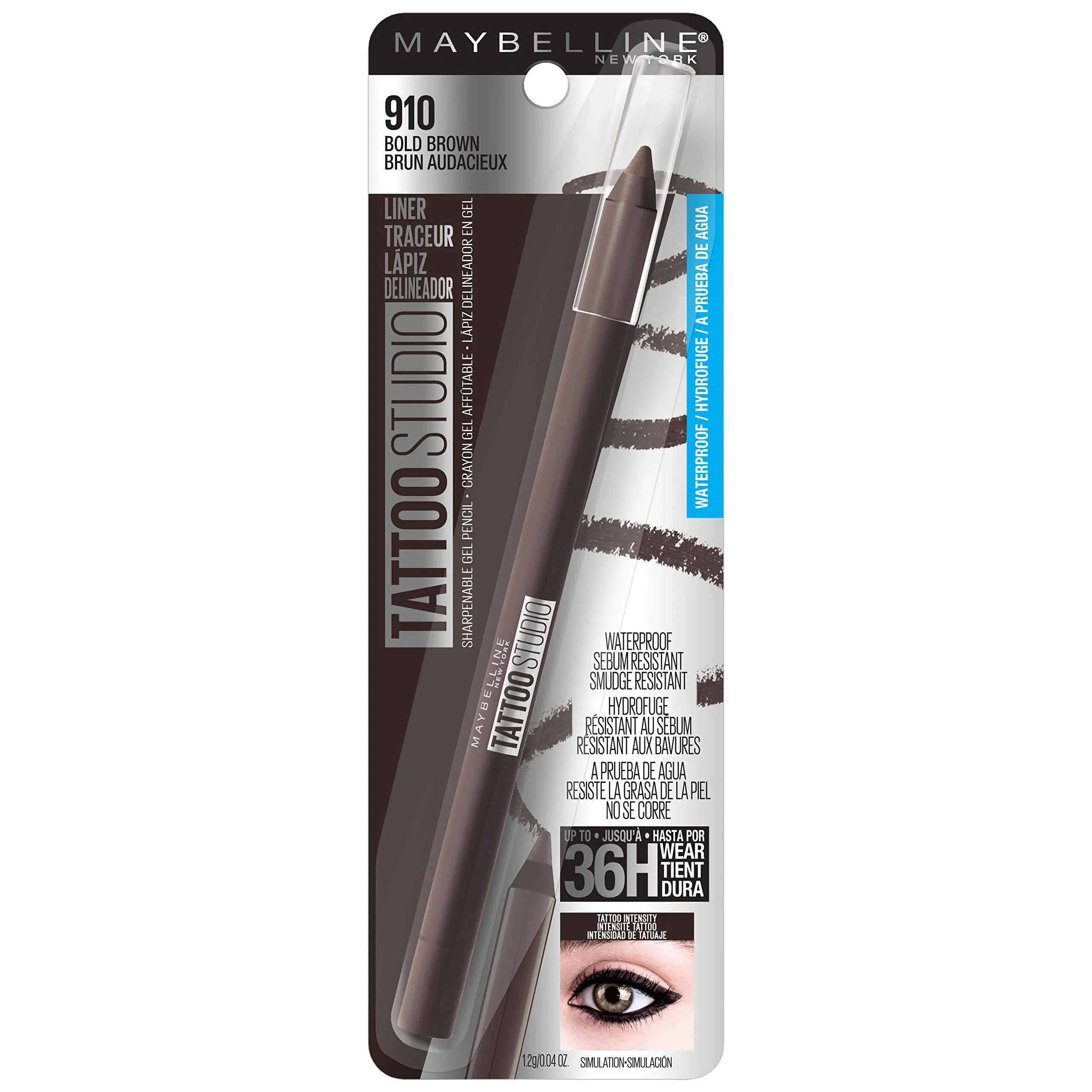 Maybelline TattooStudio Sharpenable Gel Pencil Longwear Eyeliner Makeup, Bold Brown, 0.04 oz.